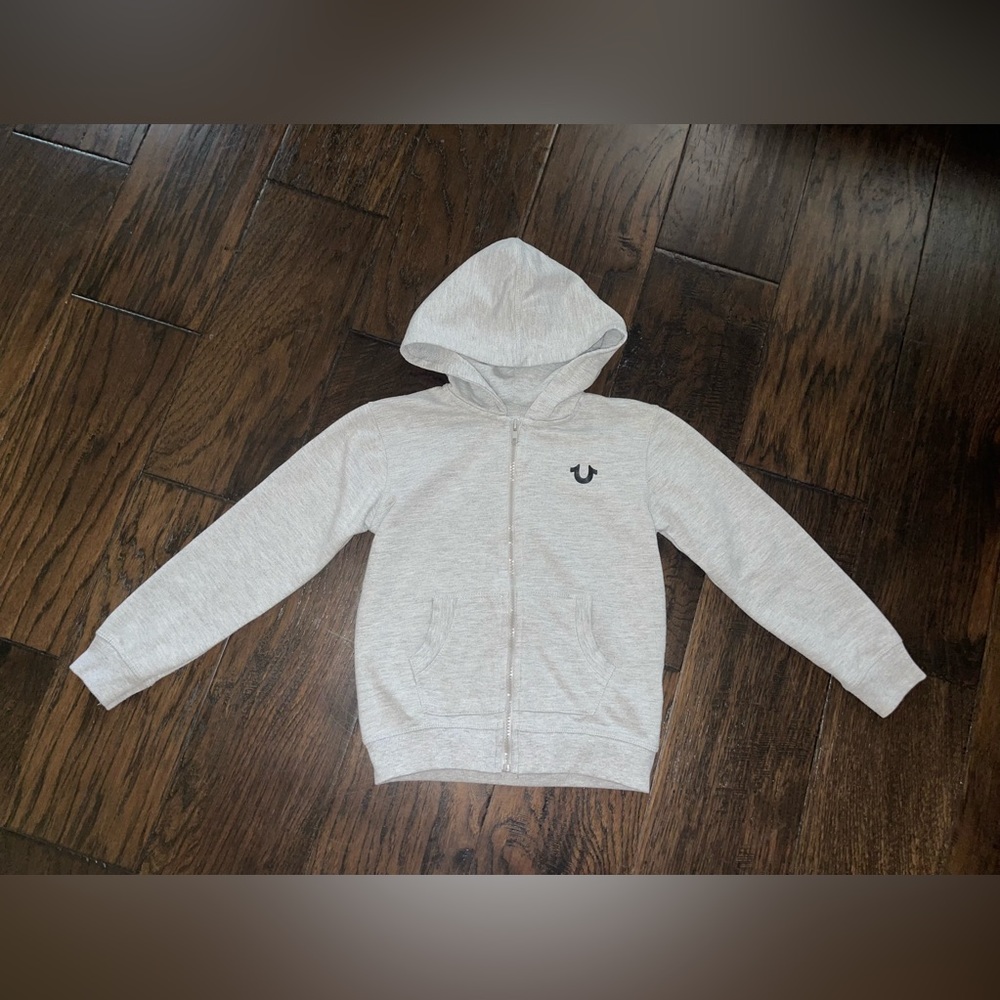 True Religion Boys Gray Zip-Up Hooded Hoodie Jacket Size 5, EUC